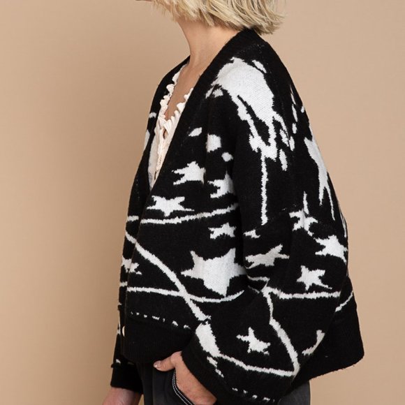 POL Star Print Button Down Cardigan - Picture 2 of 2